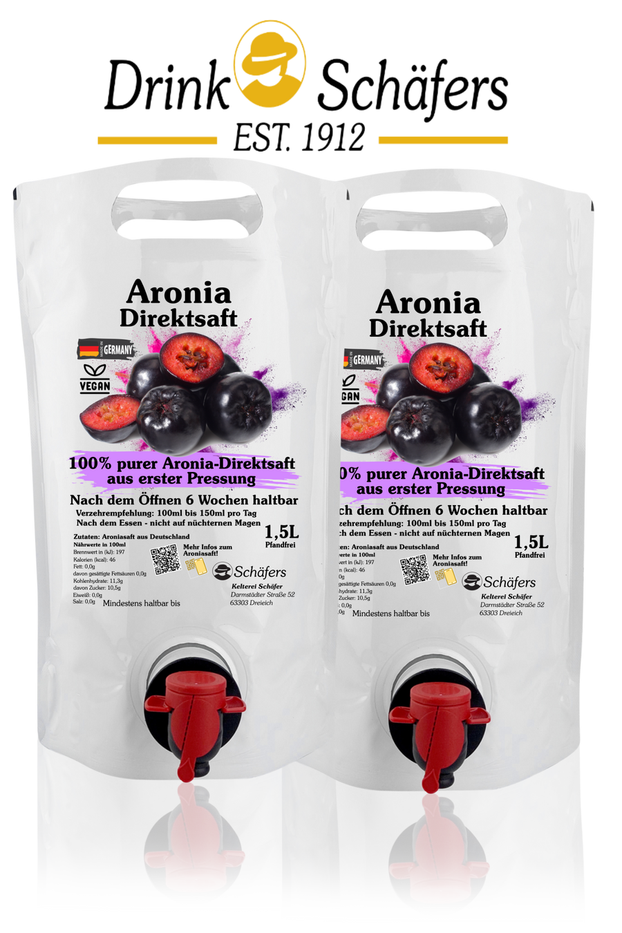 Aronisaft 2 x 1,5L SuperPouch Bag-in-Box / 3 Liter