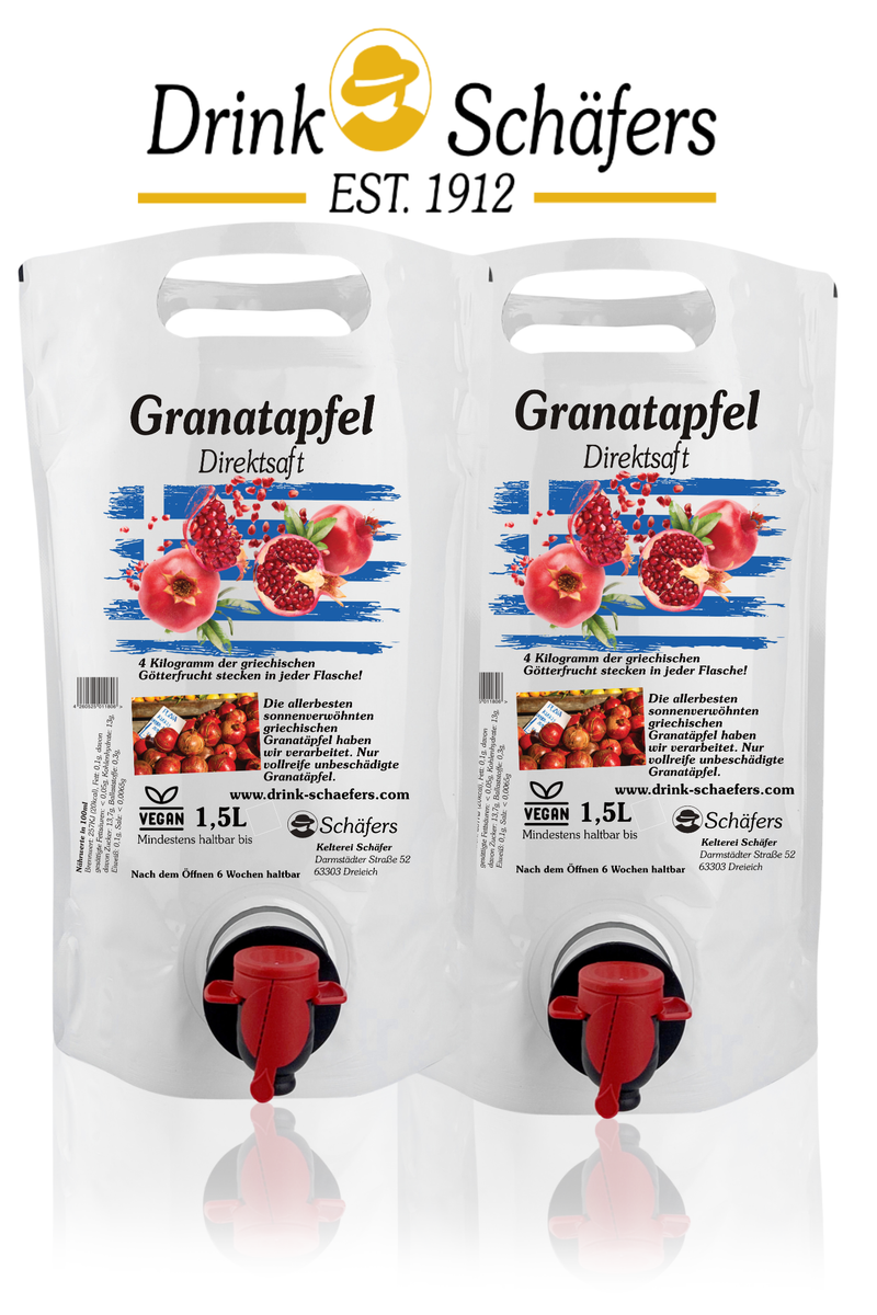 Granatapfelsaft Direktsaft 2 x 1,5L SuperPouch Bag-in-Box / 3 Liter – Drink  Schäfers
