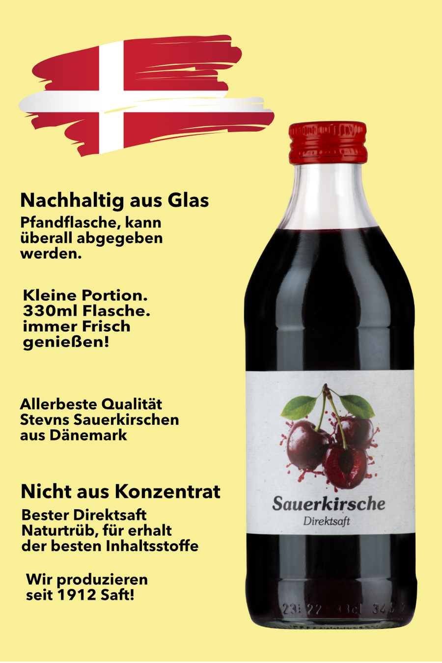 Dänischer Sauerkirsch Muttersaft  Stevns Sauerkirsche / Mehrwegglasflasche