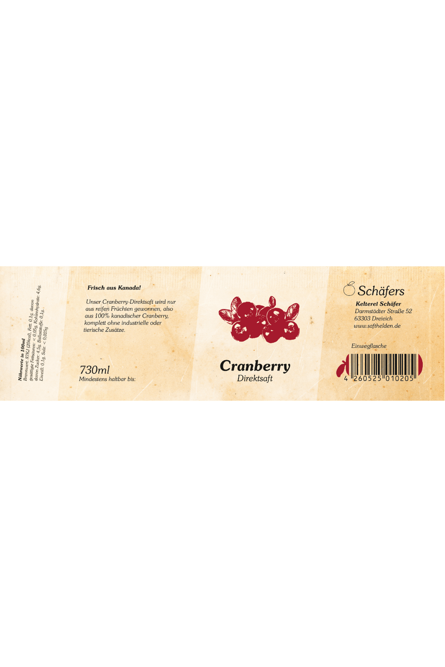 Cranberrysaft - Cranberry Direktsaft Naturtrüb - Etikett